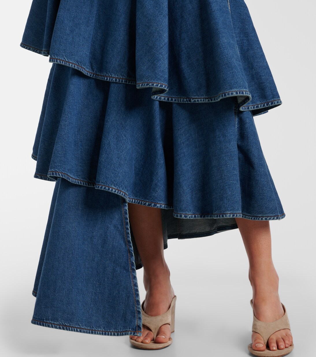Spiral tiered denim midi skirt | Alaïa