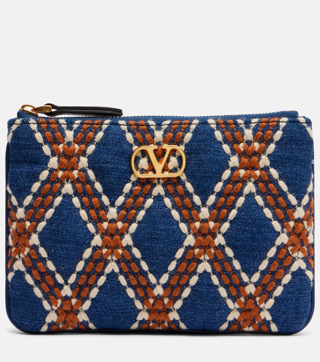 Quiltie 67 embroidered denim pouch | Valentino Garavani
