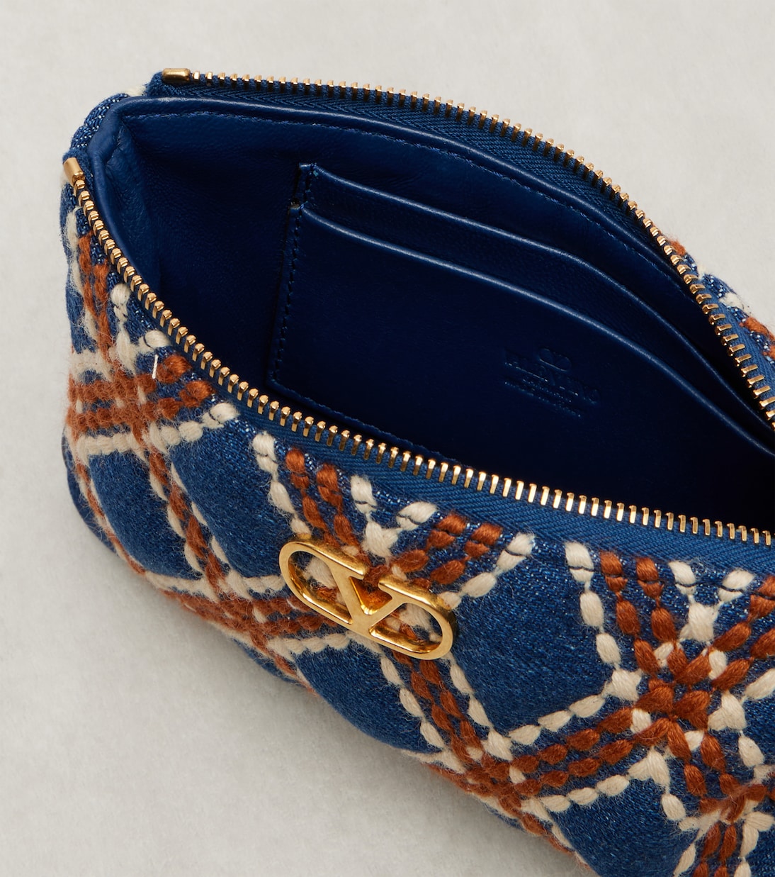 Quiltie 67 embroidered denim pouch | Valentino Garavani