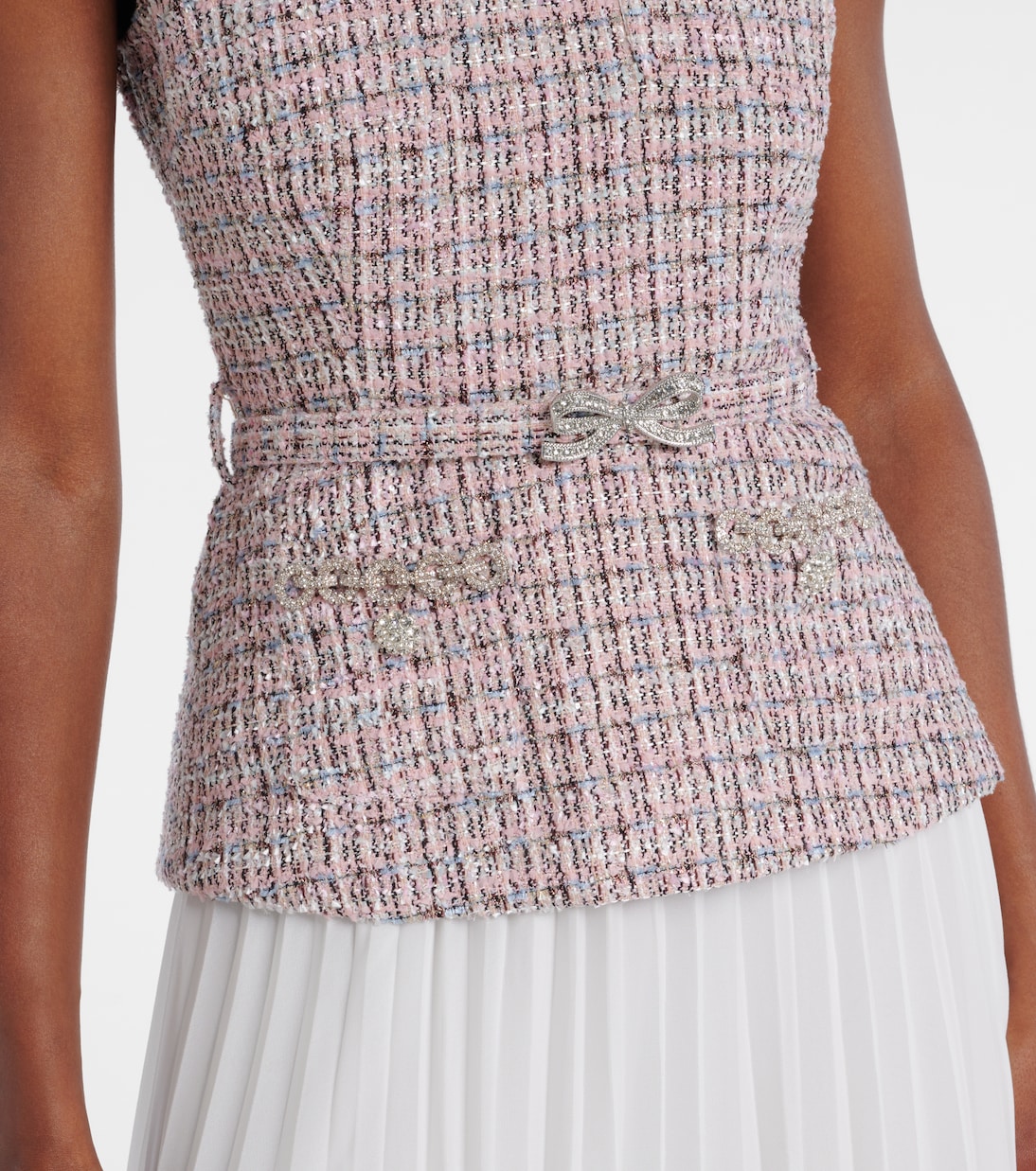 Midikleid aus Bouclé und Chiffon mit Kristallen | Self-Portrait