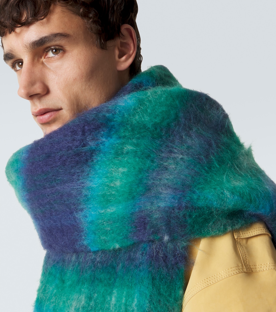 Fringed plaid mohair-blend scarf | Acne Studios