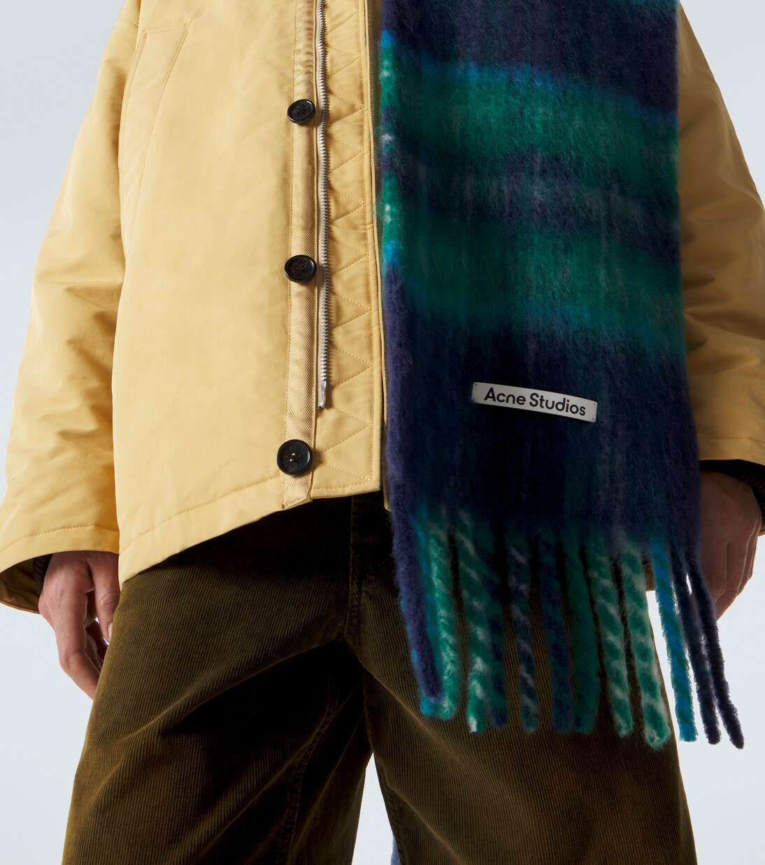 Fringed plaid mohair-blend scarf | Acne Studios