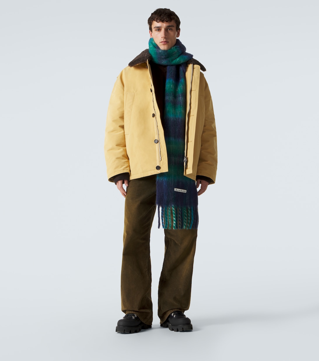 Fringed plaid mohair-blend scarf | Acne Studios