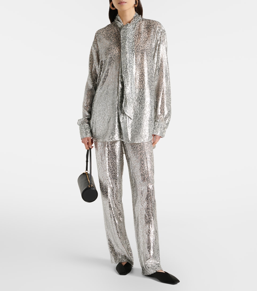 Leopard-print scarf-detail lamé shirt | Stella McCartney