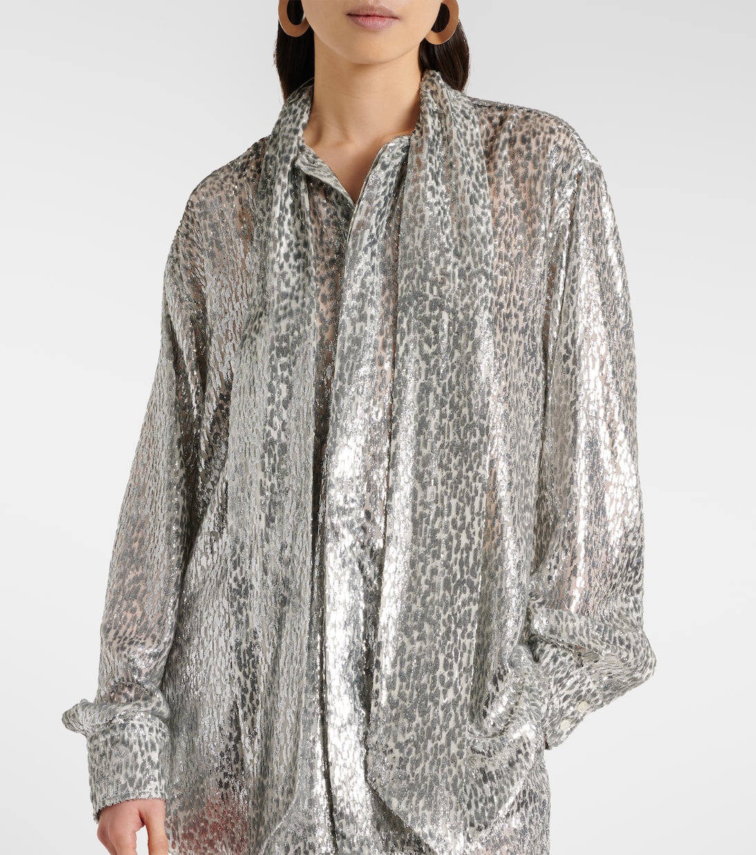 Leopard-print scarf-detail lamé shirt | Stella McCartney