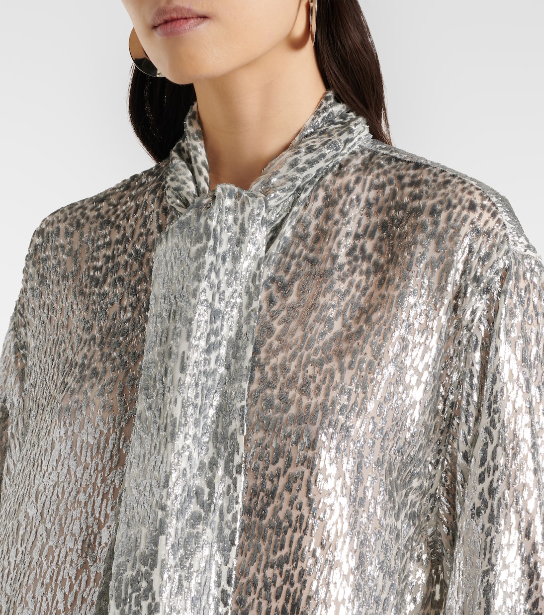 Leopard-print scarf-detail lamé shirt | Stella McCartney