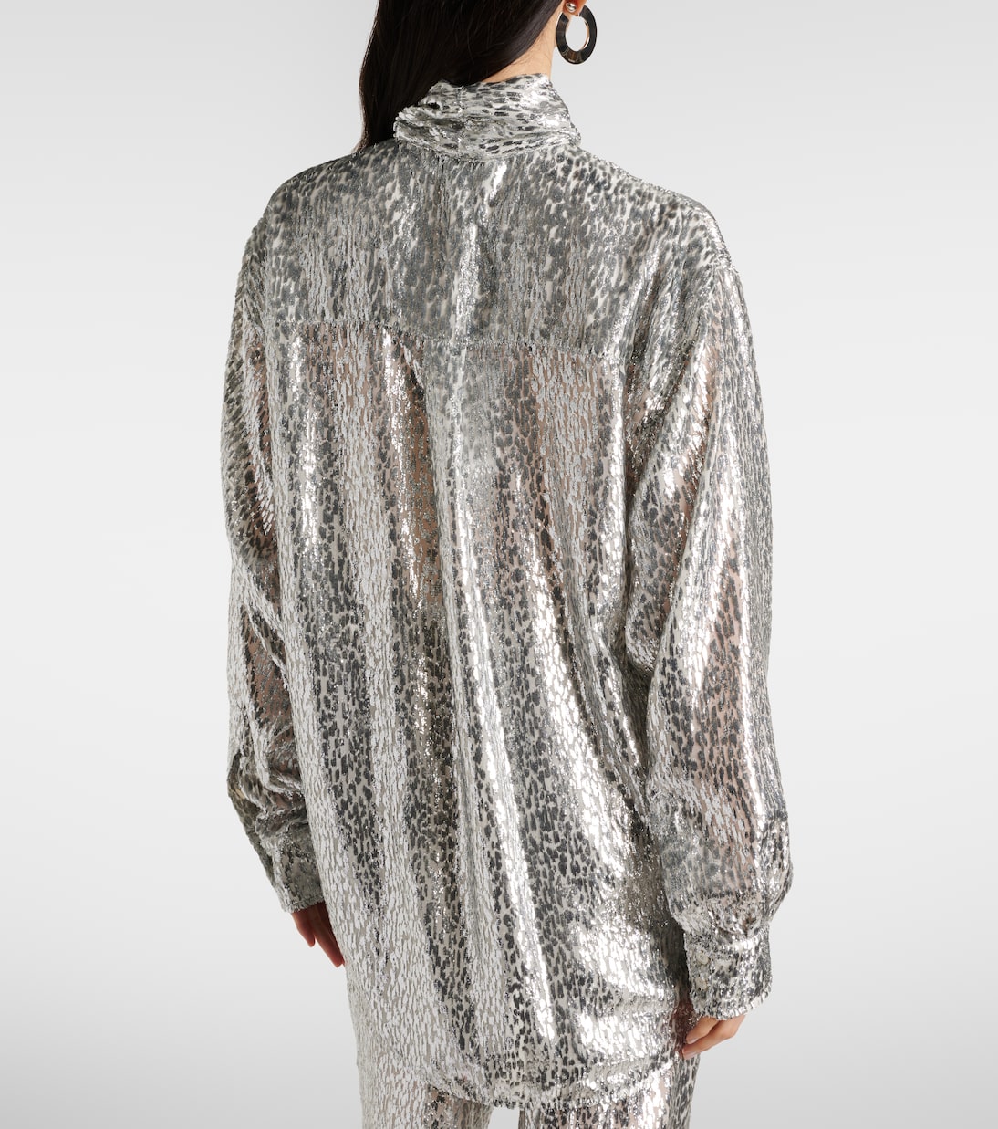 Leopard-print scarf-detail lamé shirt | Stella McCartney