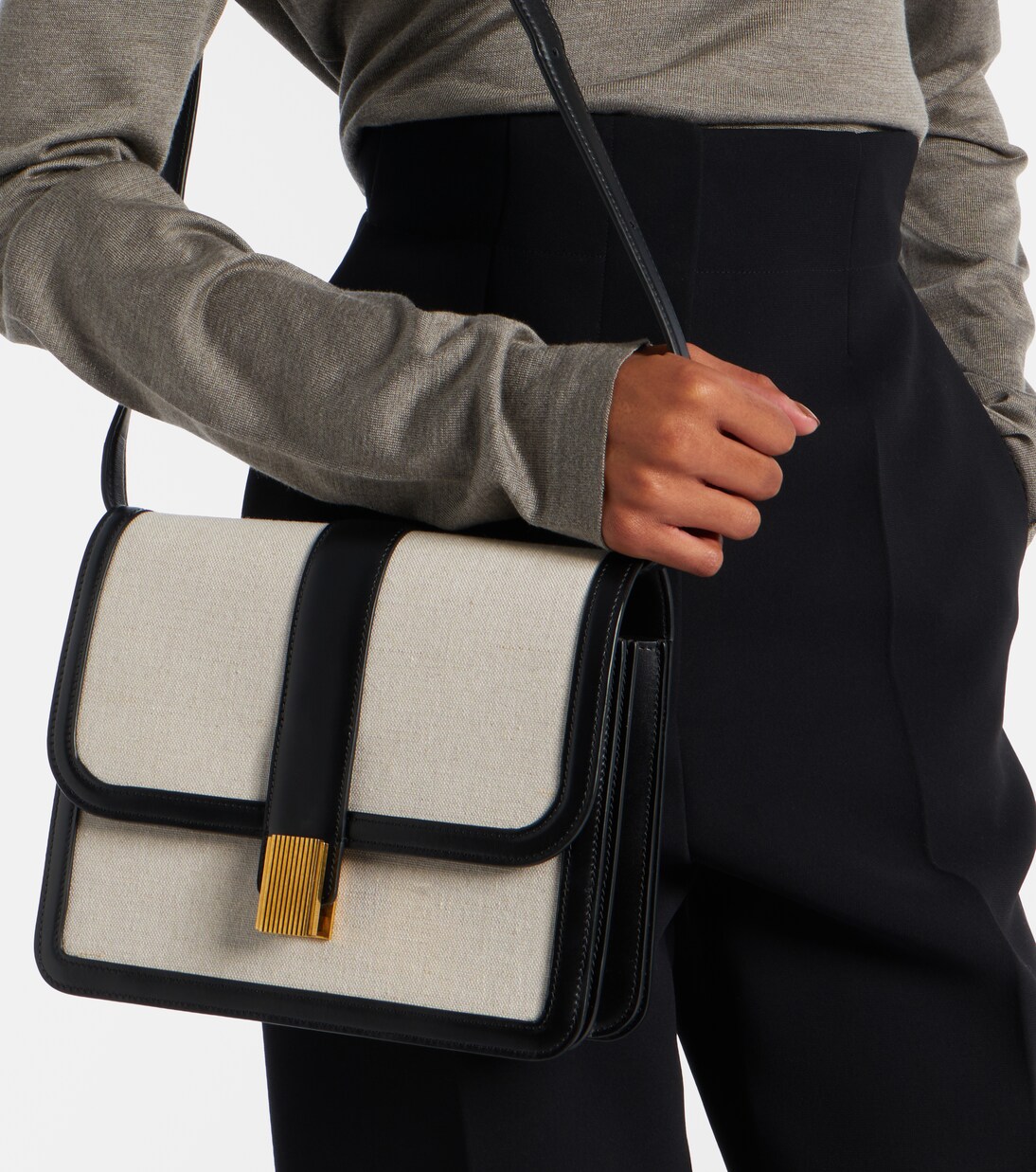 Blake leather-trimmed canvas crossbody bag | Khaite