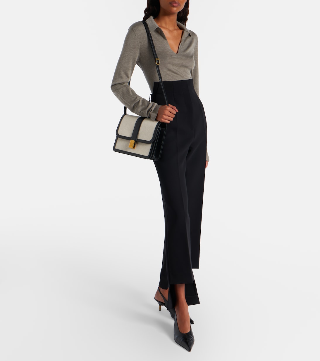 Blake leather-trimmed canvas crossbody bag | Khaite