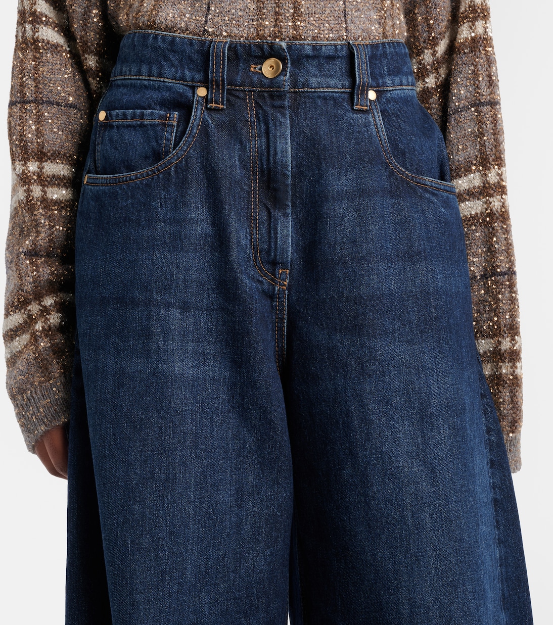 Jeans barrel con piel | Brunello Cucinelli