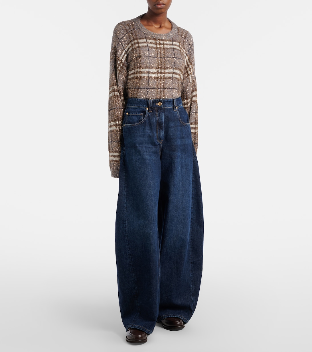 Jeans barrel con piel | Brunello Cucinelli