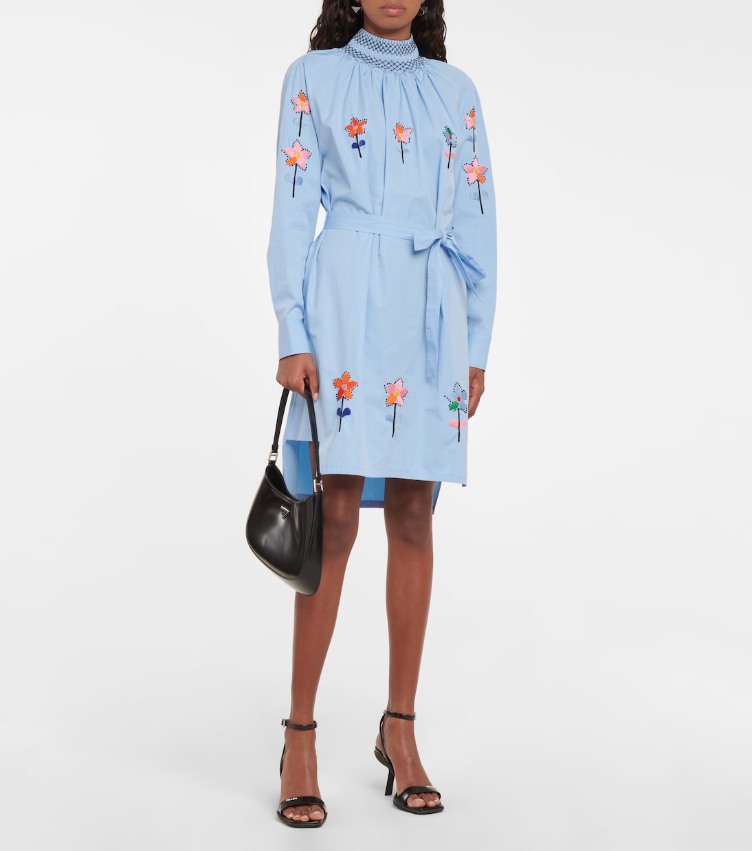 Embroidered cotton-poplin minidress | Prada