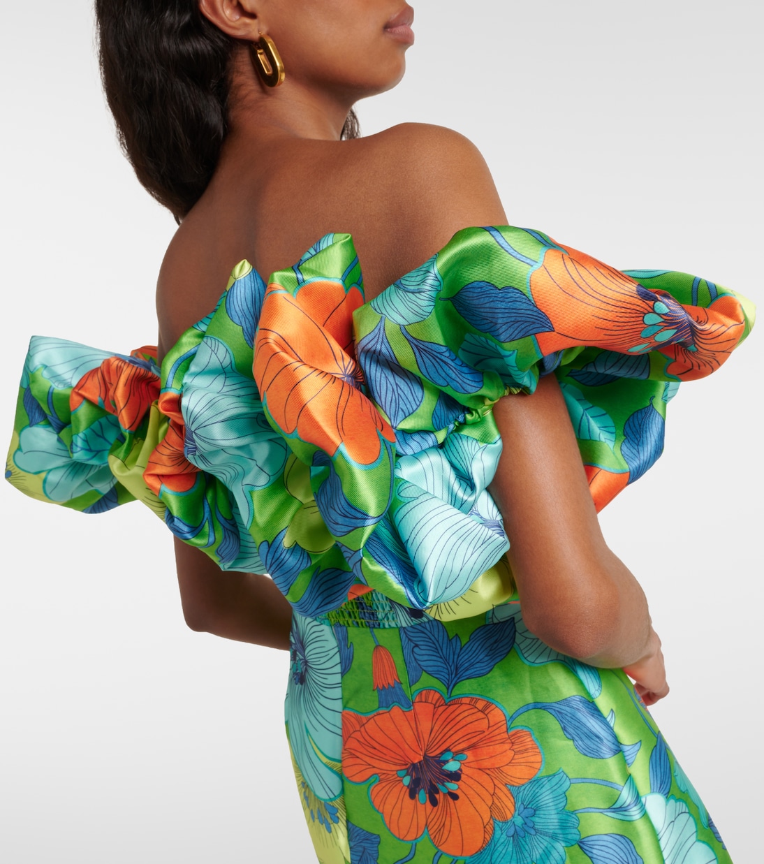 Robe midi imprimée à encolure bardot | Alémais