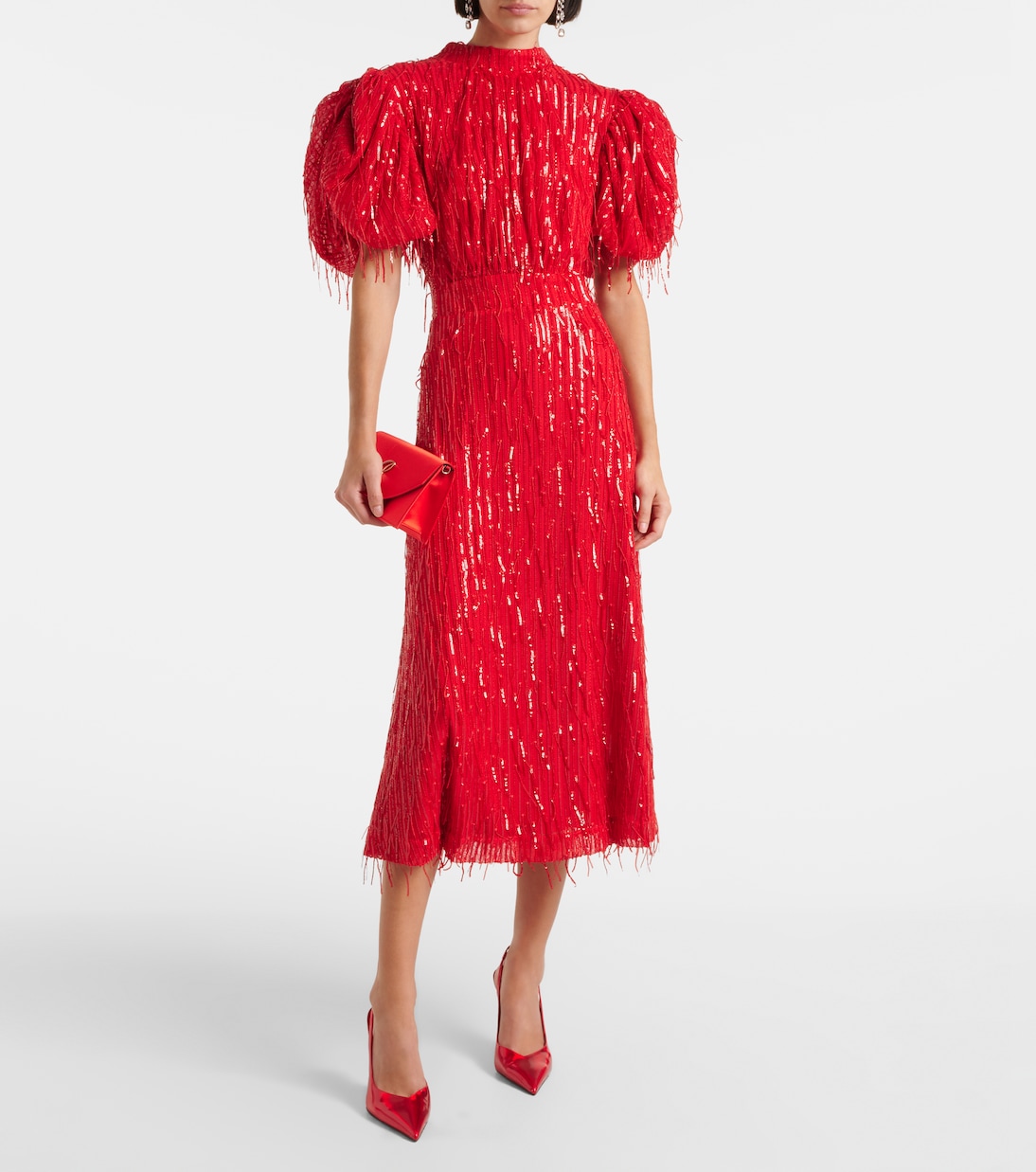 Sequined puff-sleeve midi dress | Rotate