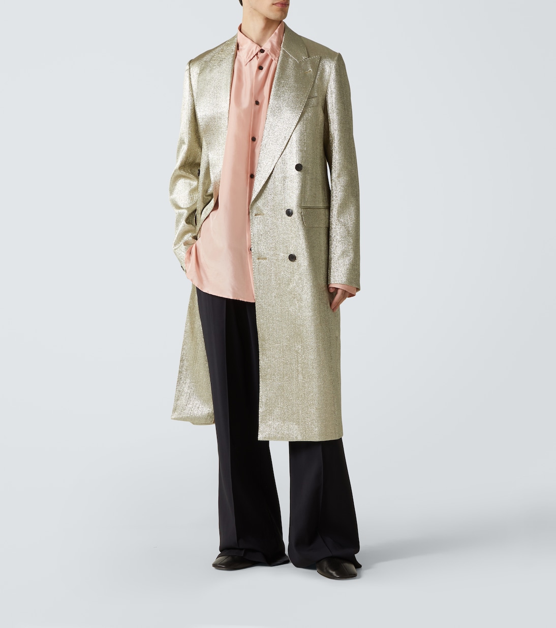 Double-breasted lamé coat  | Dries Van Noten