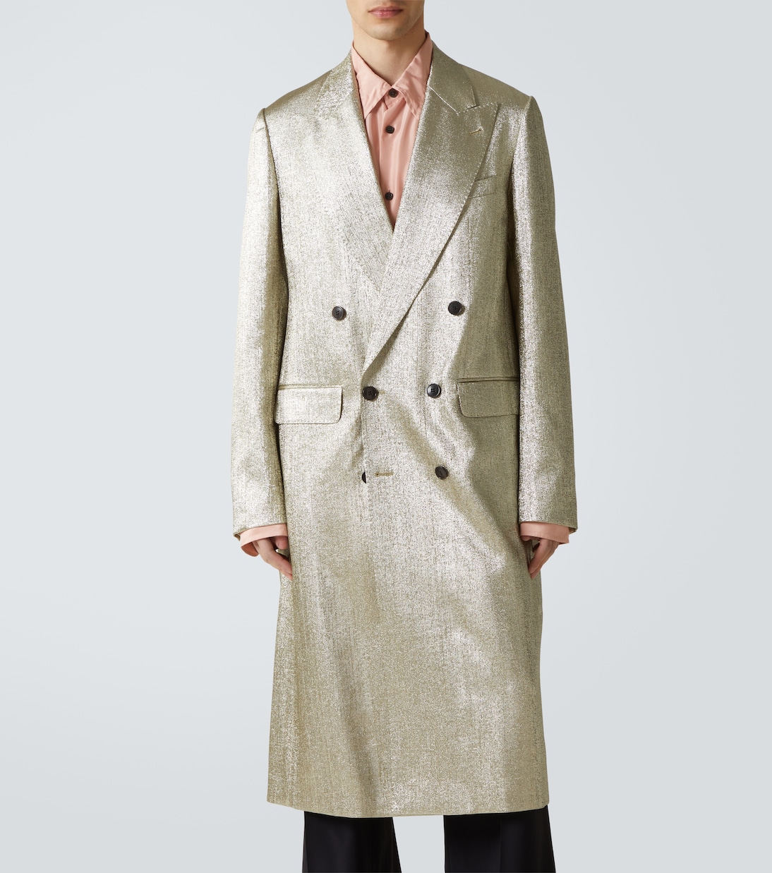 Double-breasted lamé coat  | Dries Van Noten