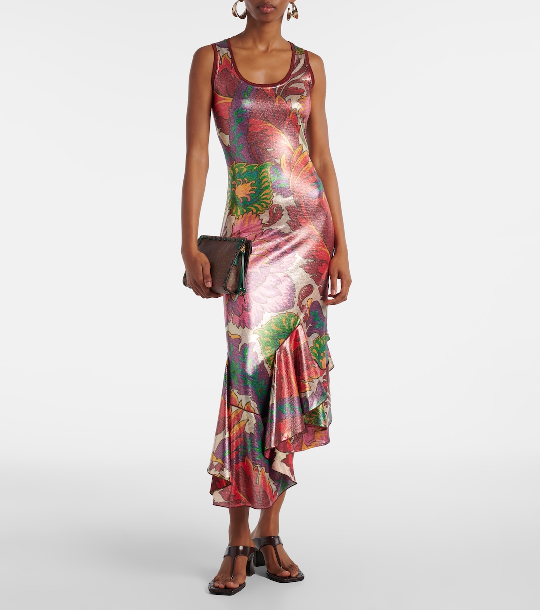 Abito lungo in raso con stampa | Etro