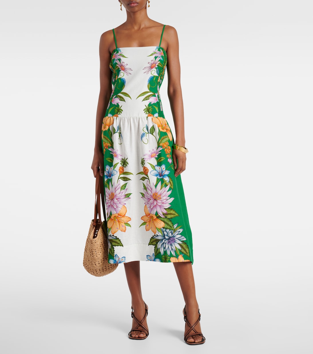 Midikleid Sweet Bloom aus einem Leinengemisch | Farm Rio