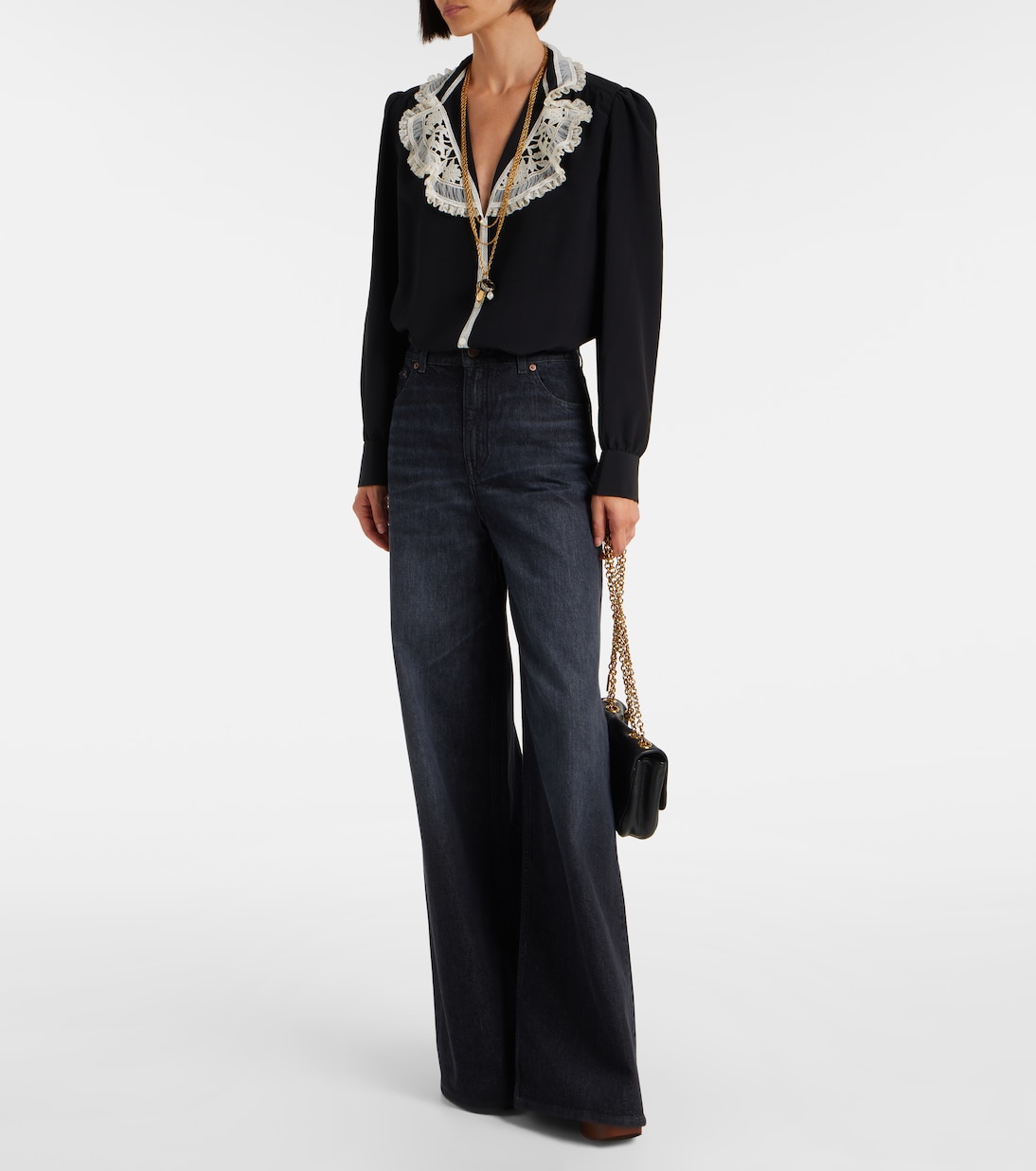 Blusa de crepé de china de seda con encaje | Chloé