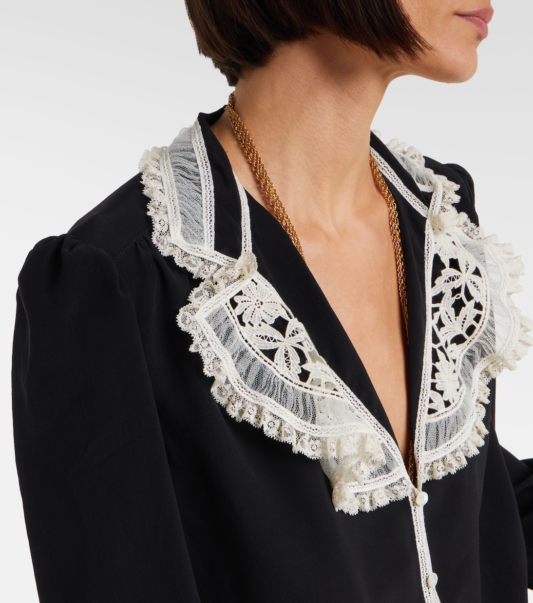 Blusa de crepé de china de seda con encaje | Chloé