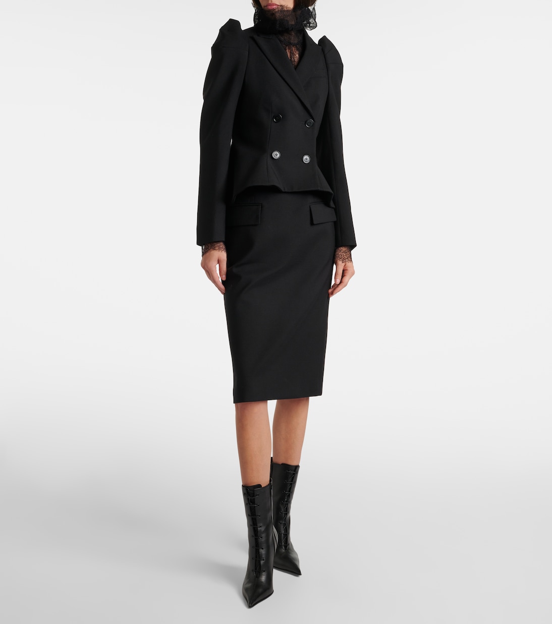 High-rise wool gabardine pencil skirt | McQueen