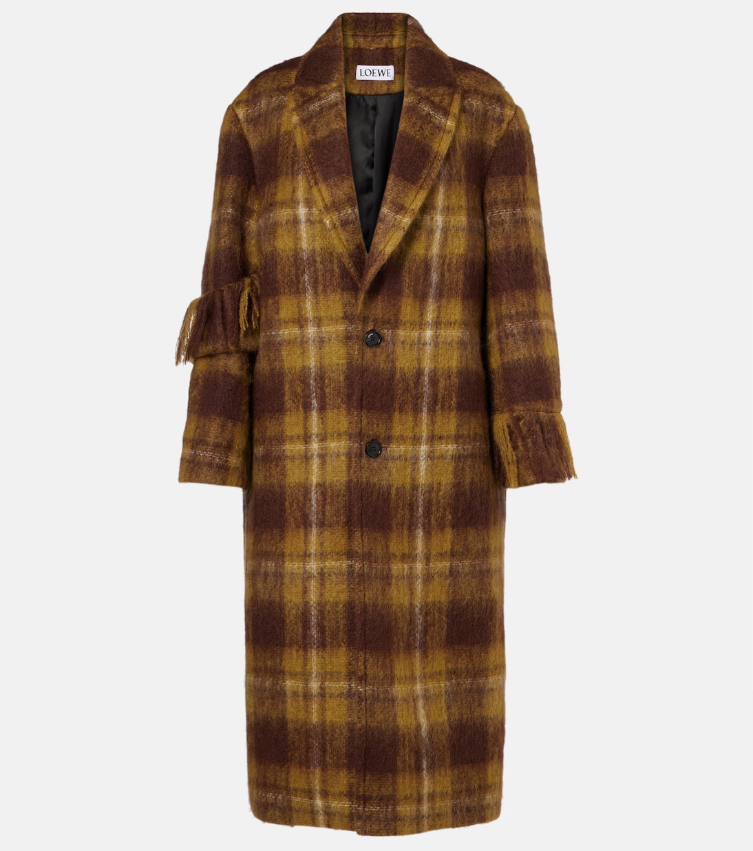 Checked fringed mohair and wool coat | Loewe