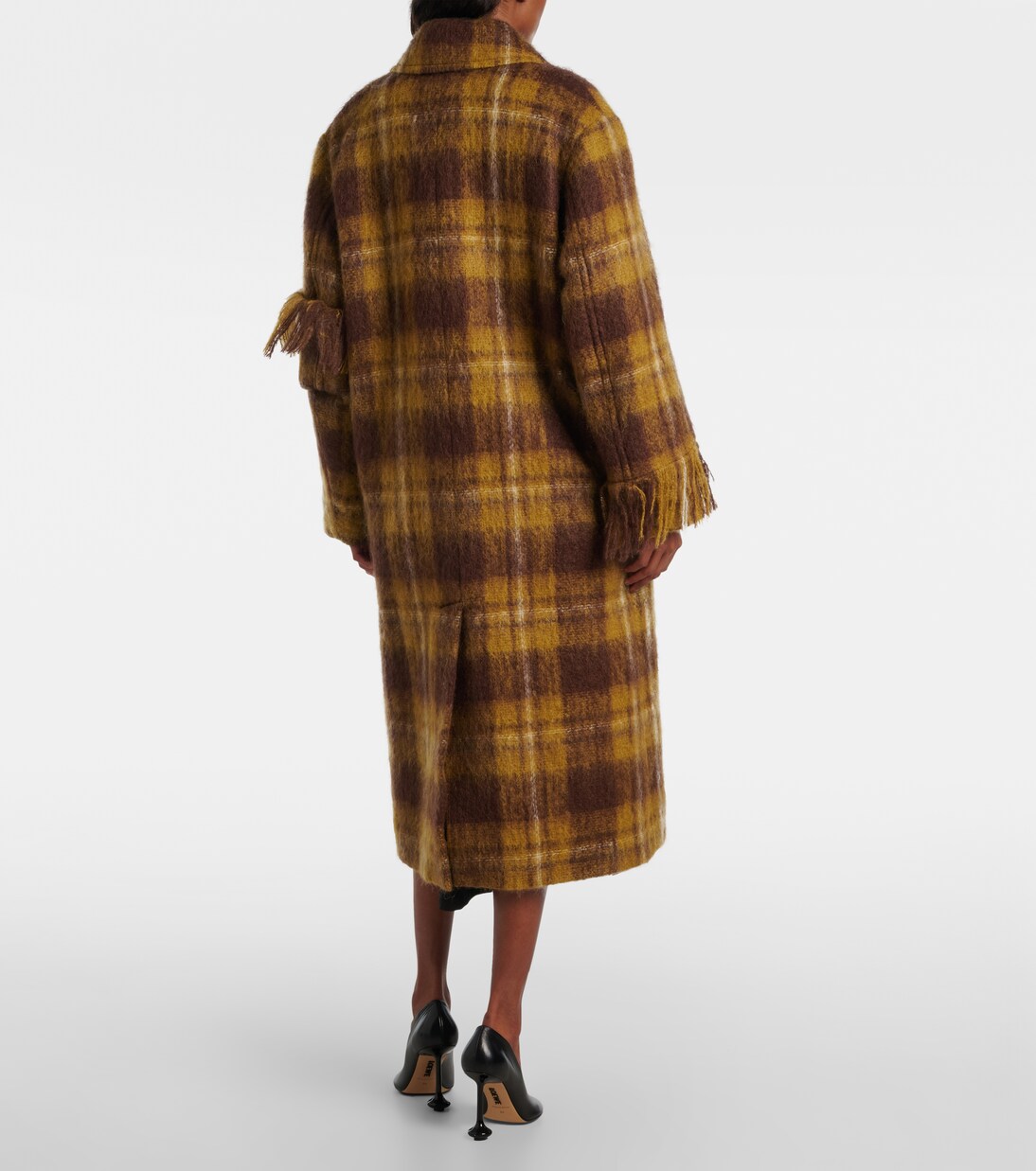 Checked fringed mohair and wool coat | Loewe