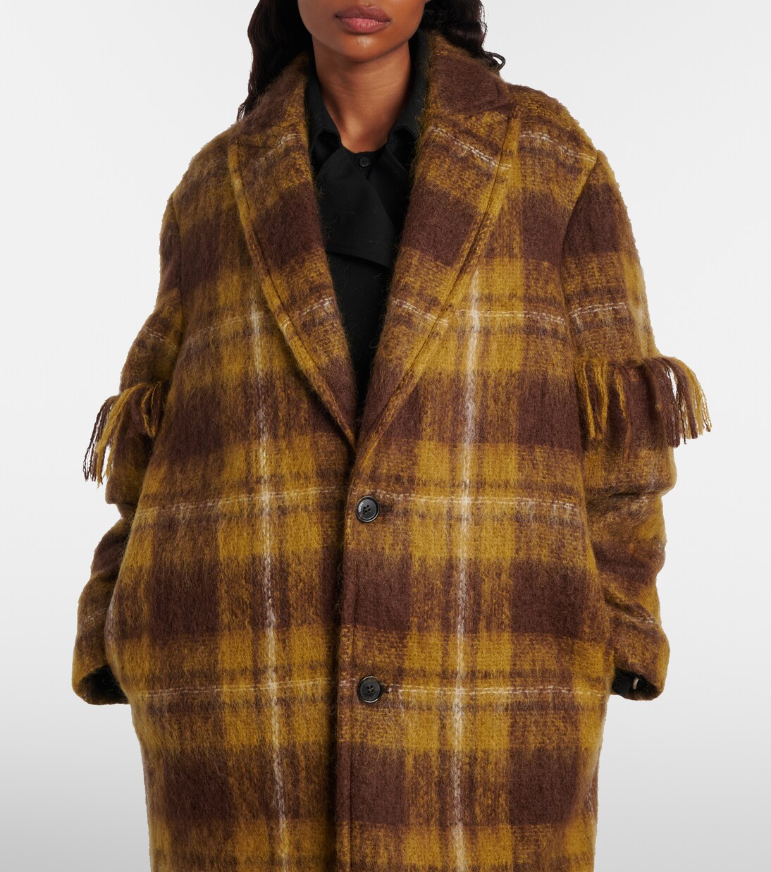Checked fringed mohair and wool coat | Loewe