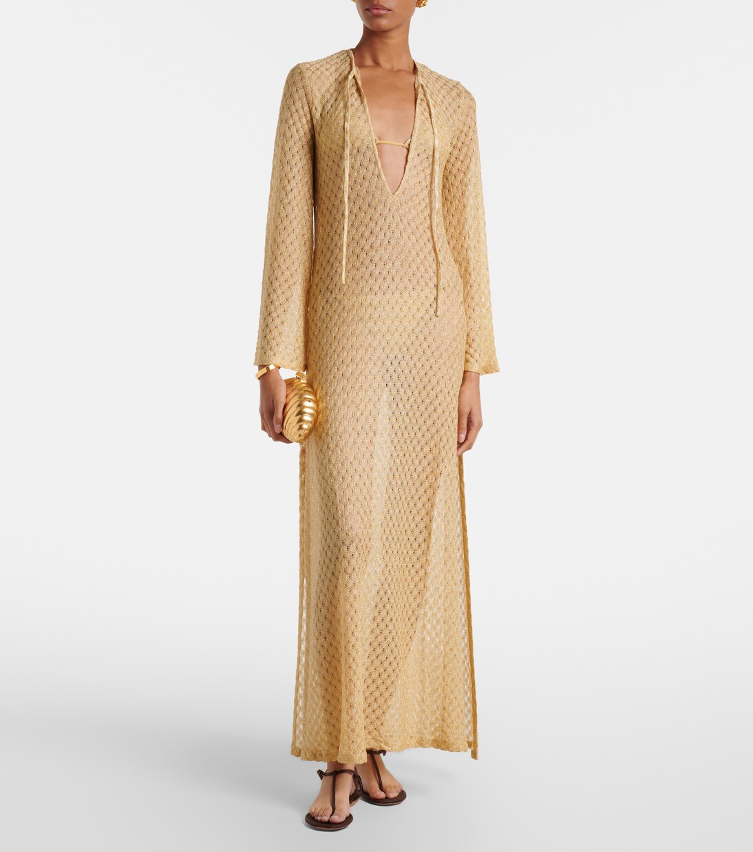 Open-knit tie-neck lamé kaftan  | Missoni