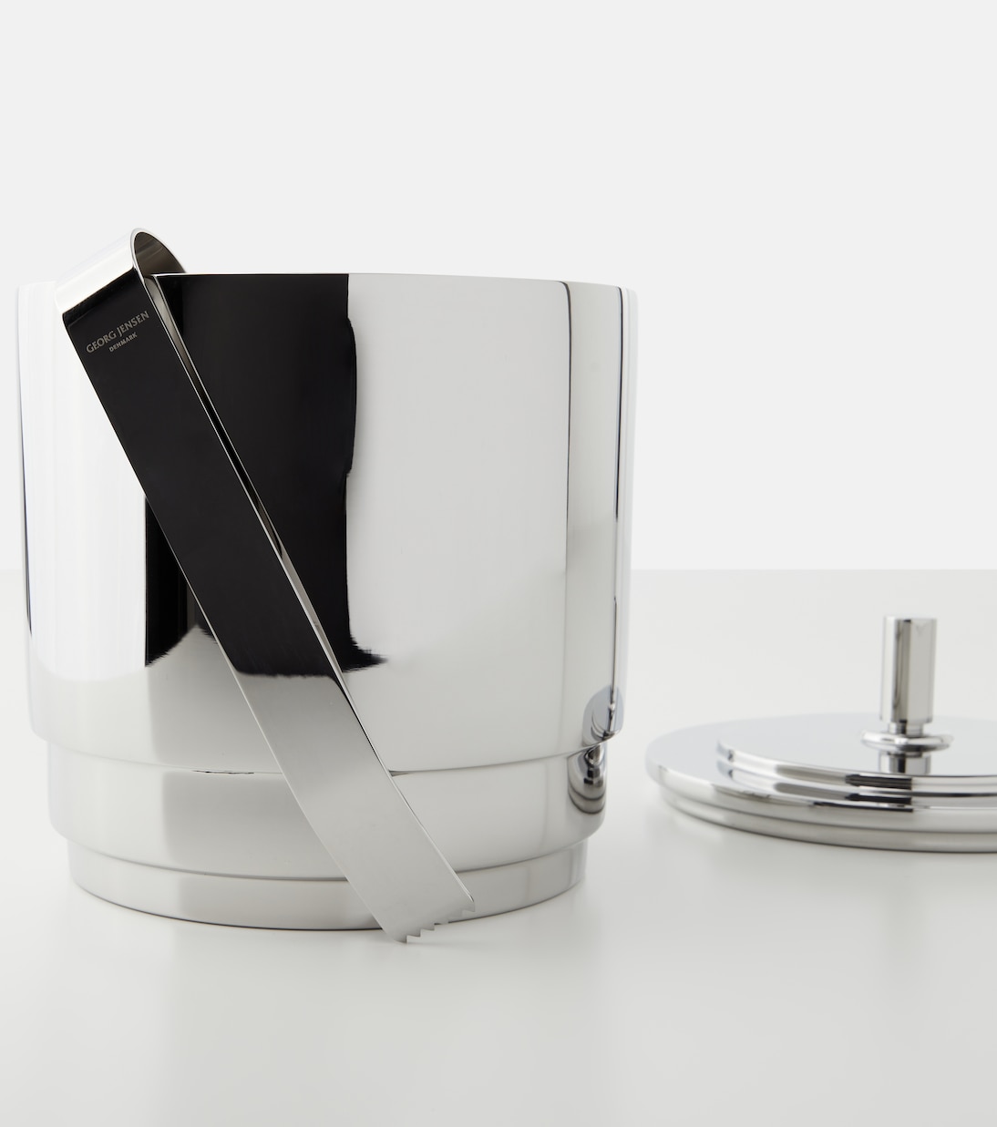Manhattan stainless steel ice bucket and tongs set by Helle Damkjær | Georg Jensen