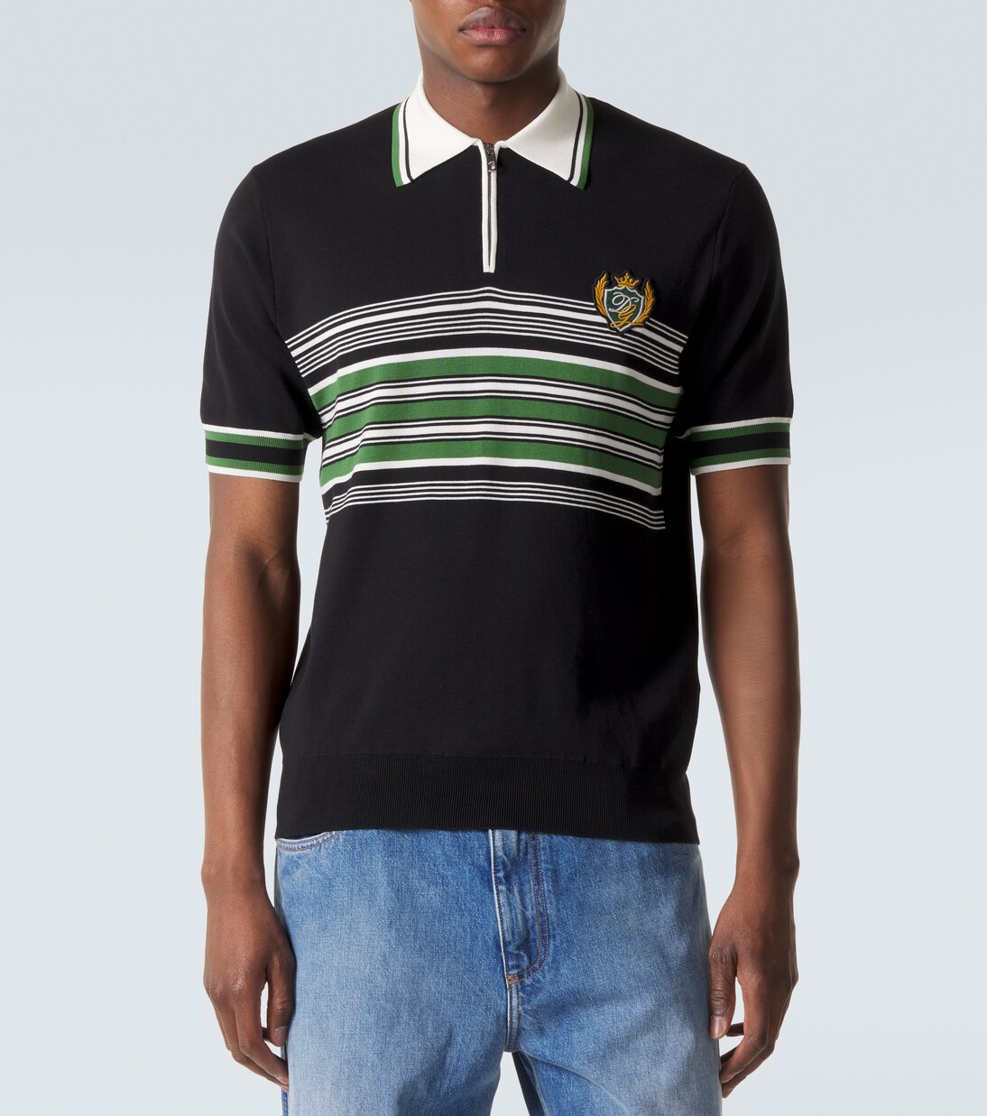 Embroidered striped silk and cotton polo shirt | Dolce&Gabbana
