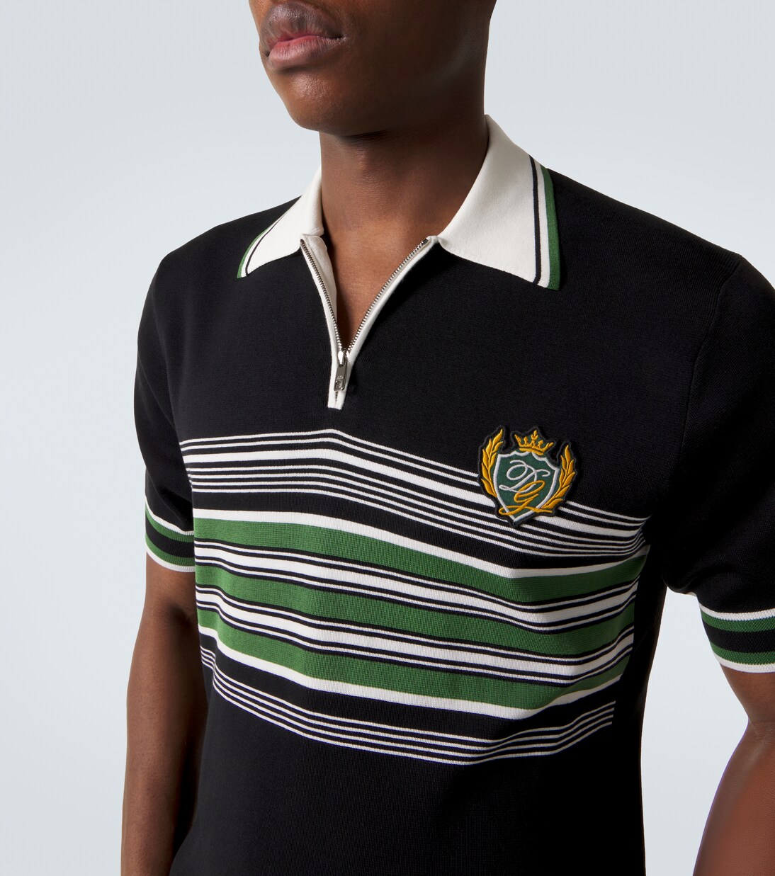 Embroidered striped silk and cotton polo shirt | Dolce&Gabbana
