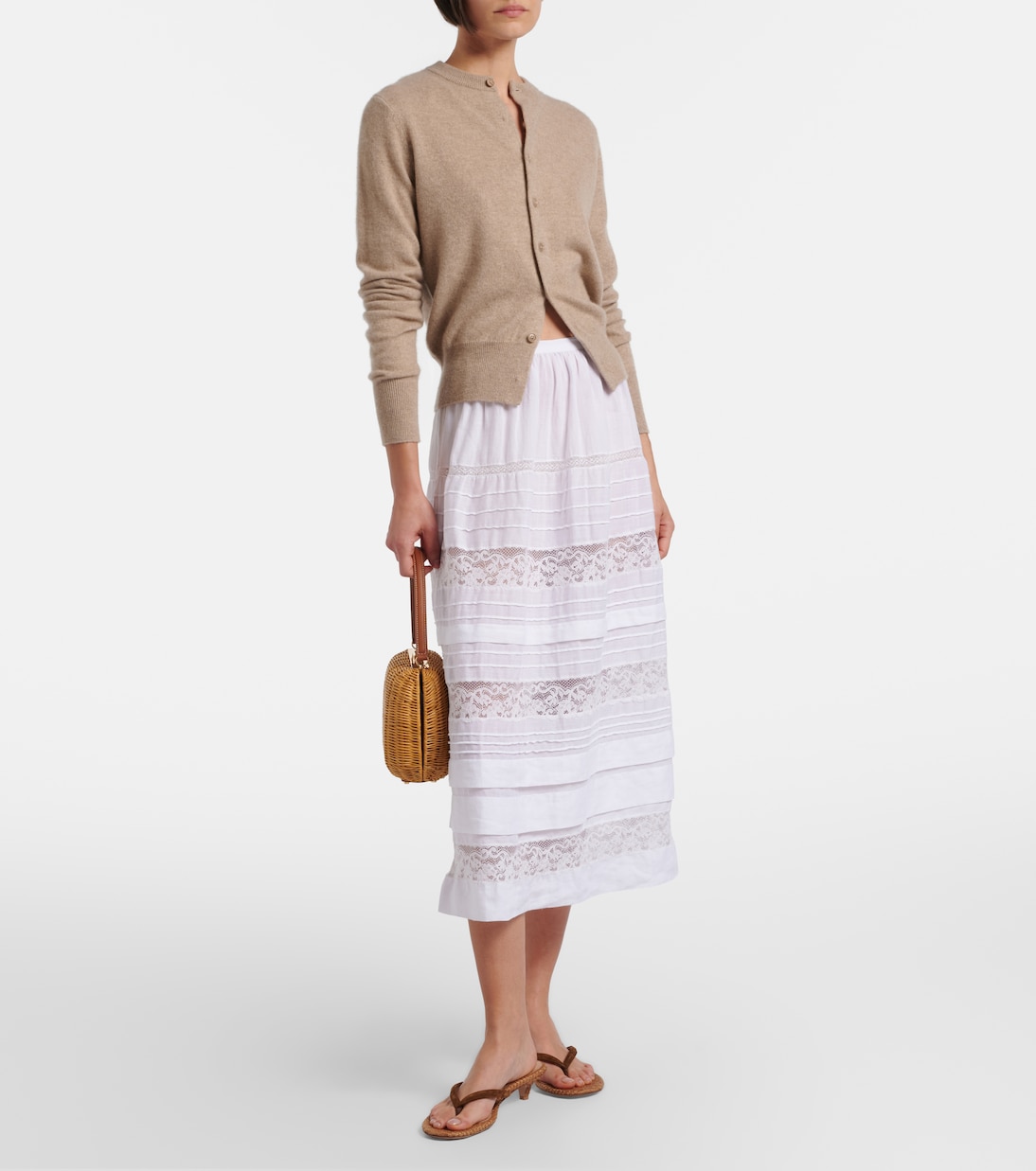 Sidra lace-trimmed ramie midi skirt | Dôen