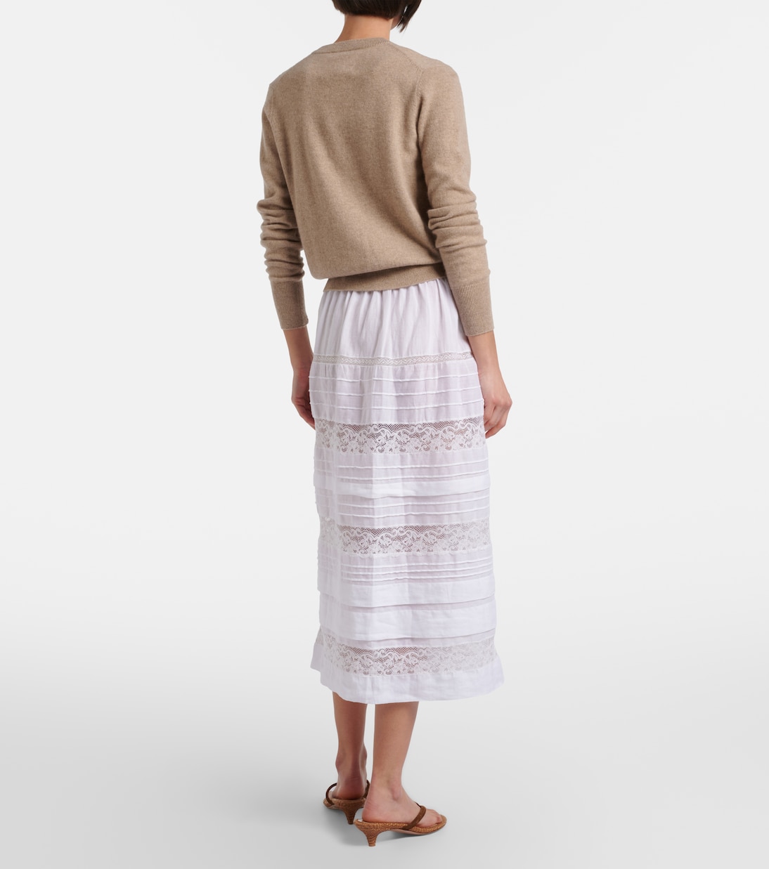 Sidra lace-trimmed ramie midi skirt | Dôen