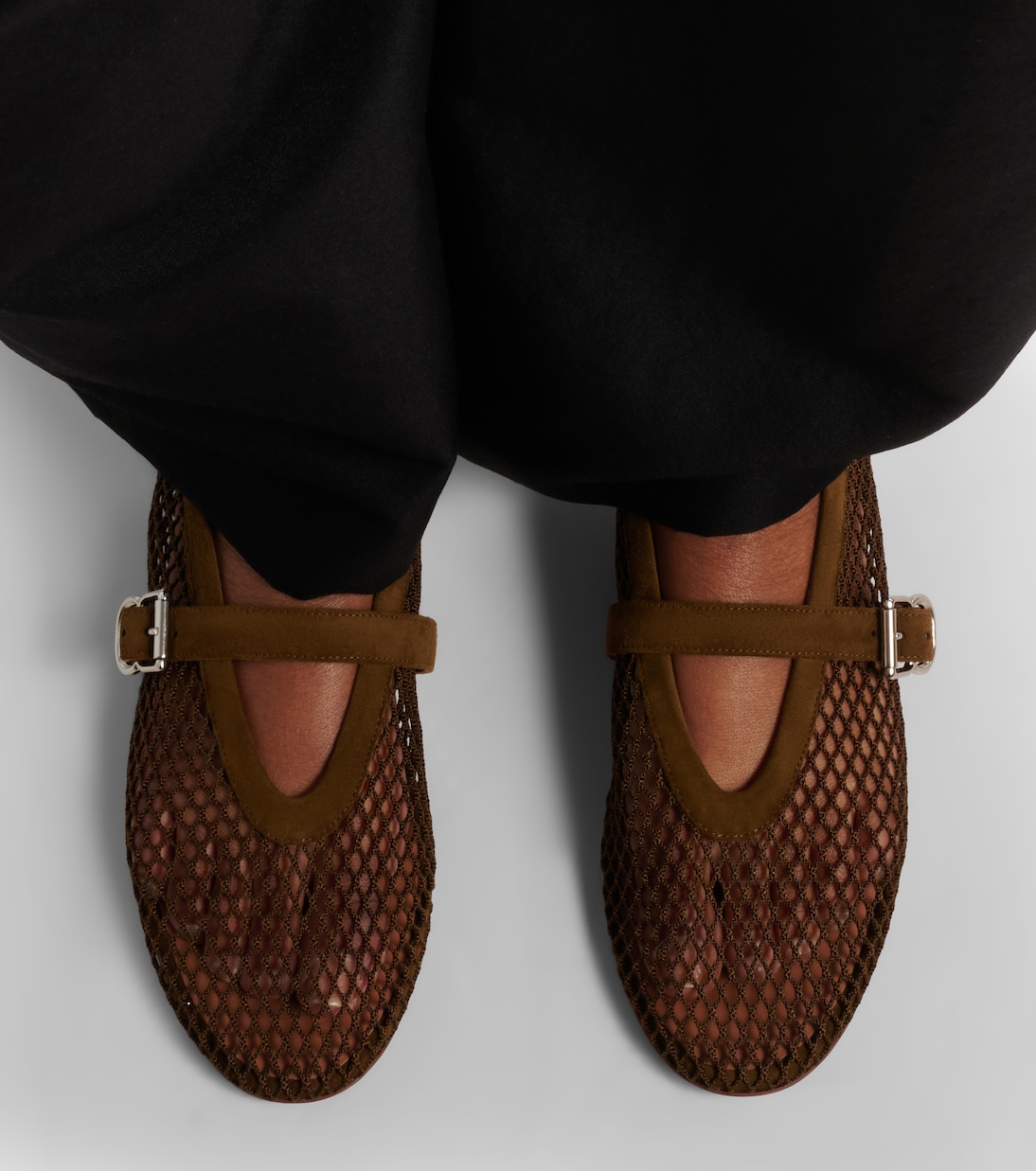Suede-trimmed fishnet ballet flats | Alaïa