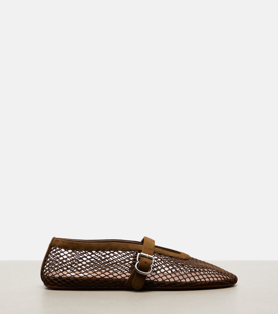 Suede-trimmed fishnet ballet flats | Alaïa