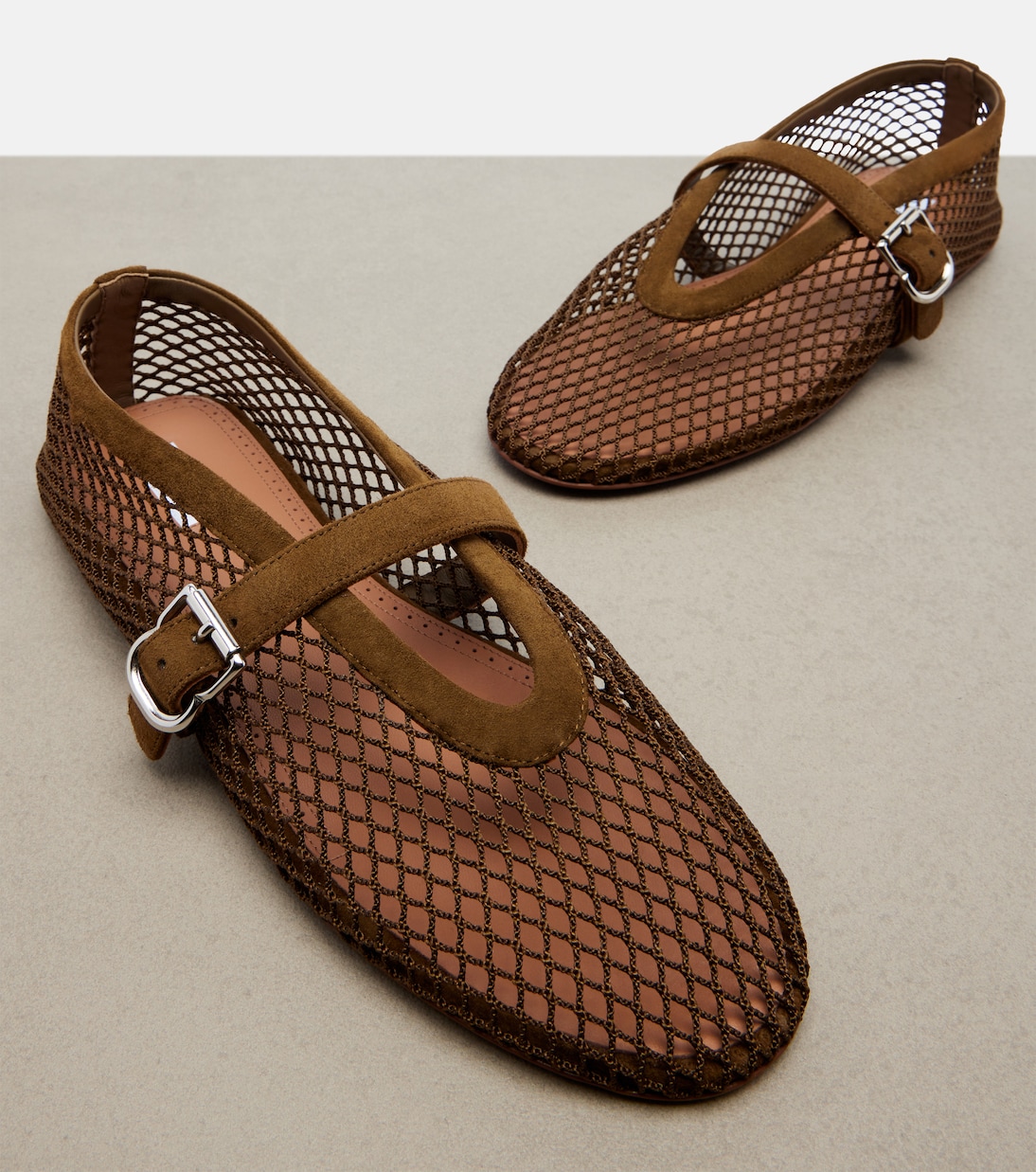 Suede-trimmed fishnet ballet flats | Alaïa