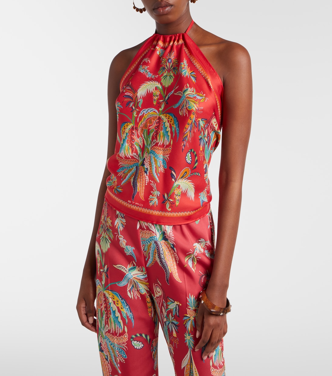 Printed halterneck silk twill top | Etro