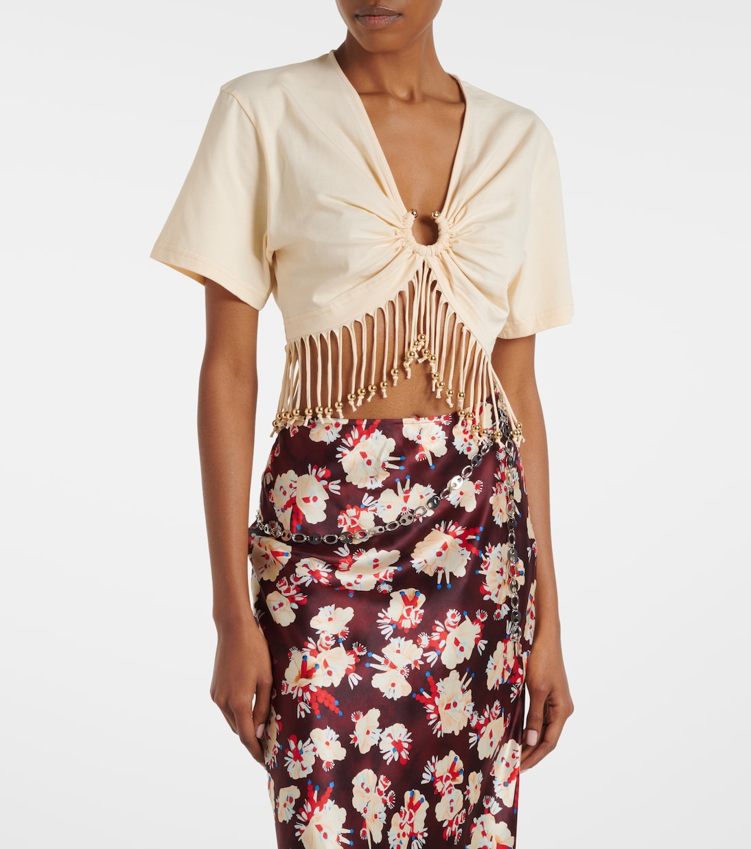 Verziertes Cropped-Top aus Baumwoll-Jersey | Rabanne