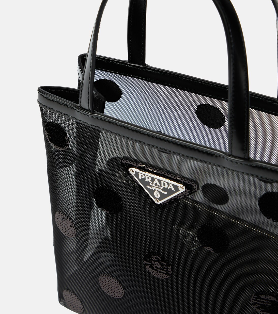 스몰 레더 트리밍 메쉬 토트백 | Prada