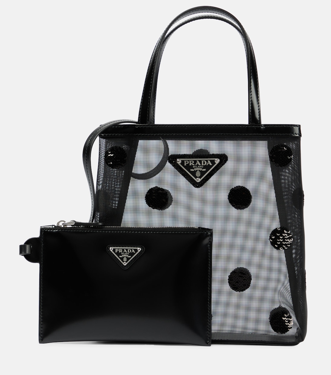 스몰 레더 트리밍 메쉬 토트백 | Prada