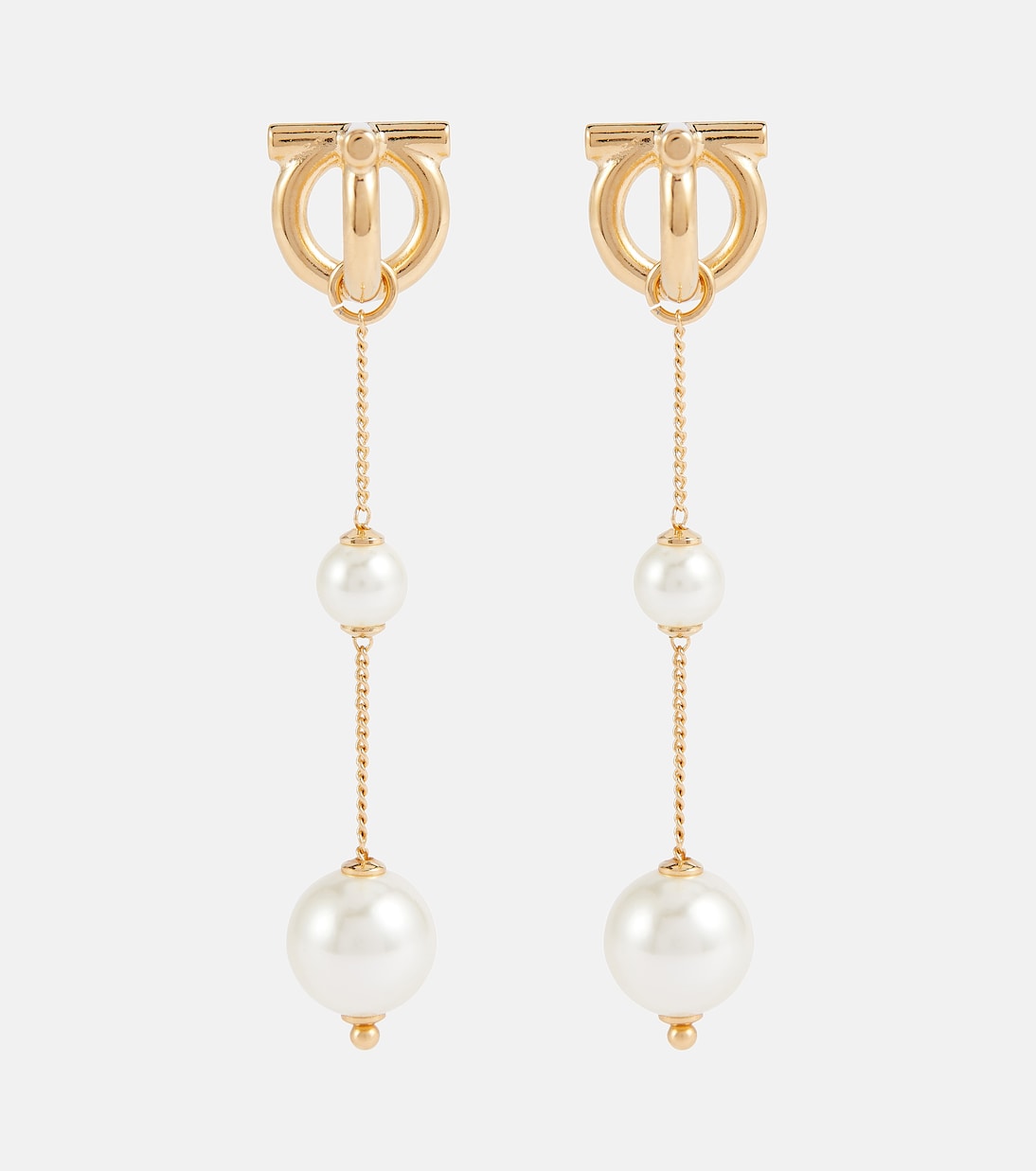 Gancini faux pearl drop earrings | Ferragamo