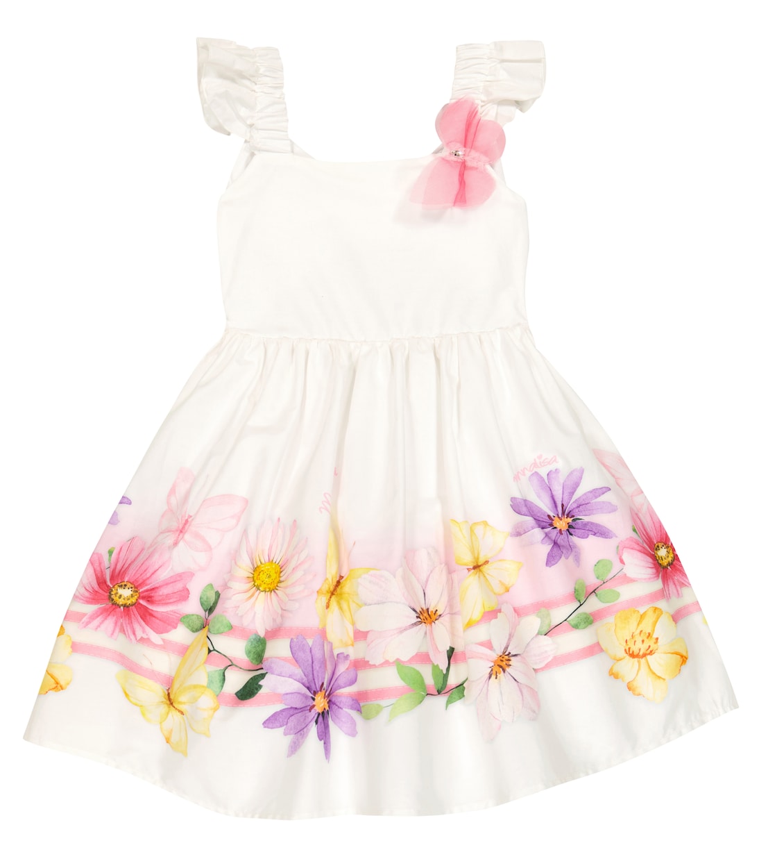 Appliqué floral cotton poplin dress | Monnalisa