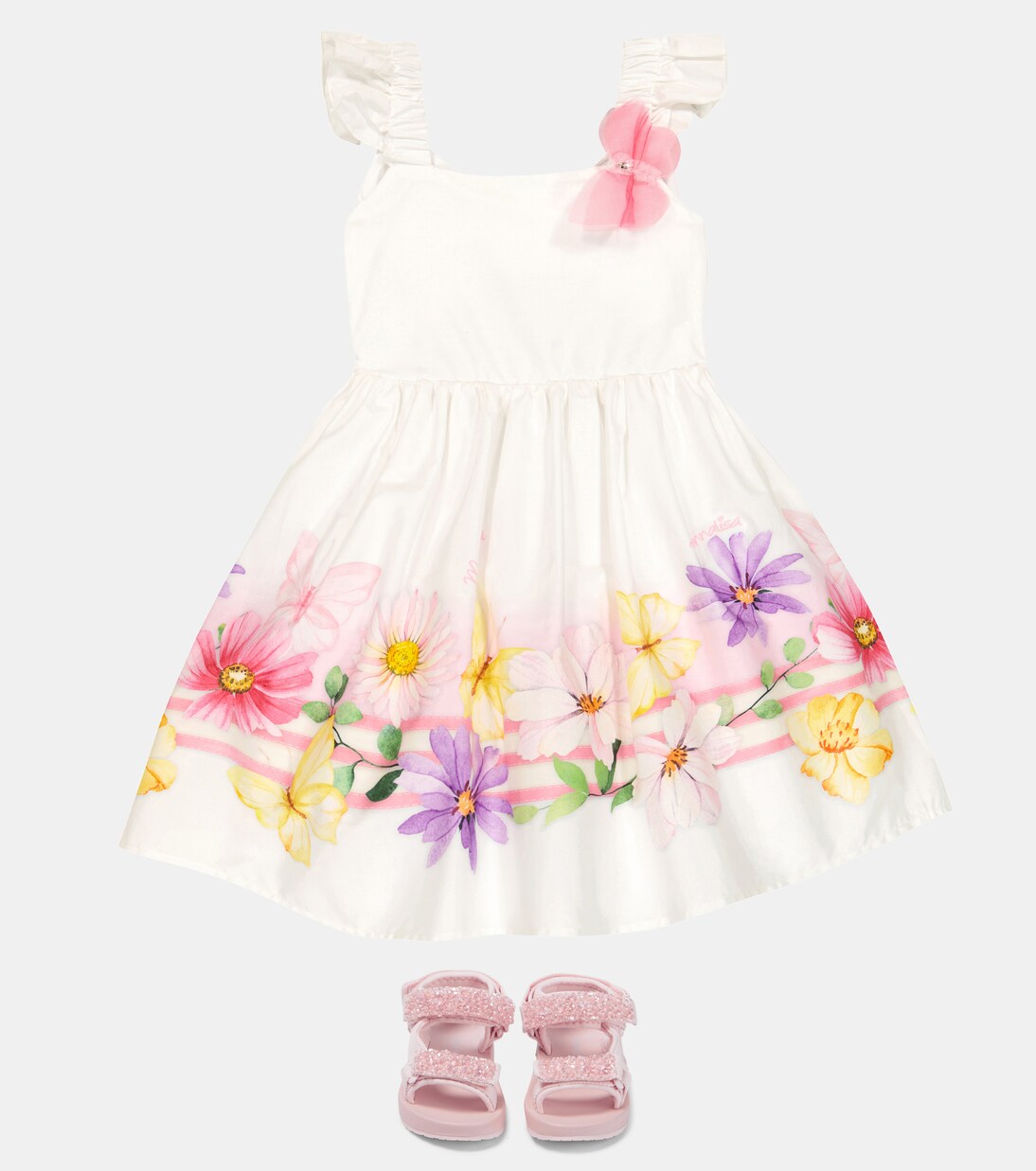 Appliqué floral cotton poplin dress | Monnalisa