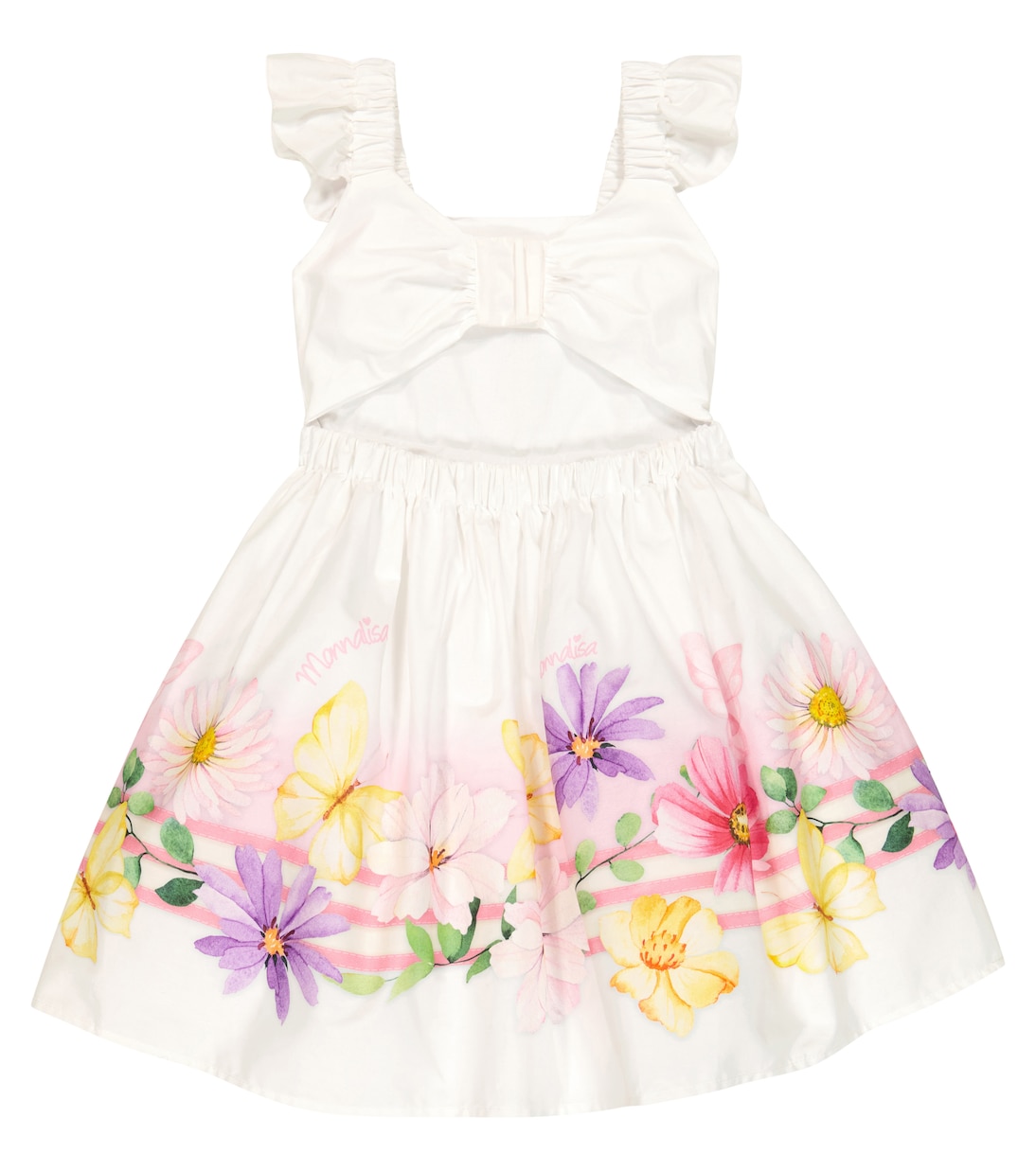 Appliqué floral cotton poplin dress | Monnalisa