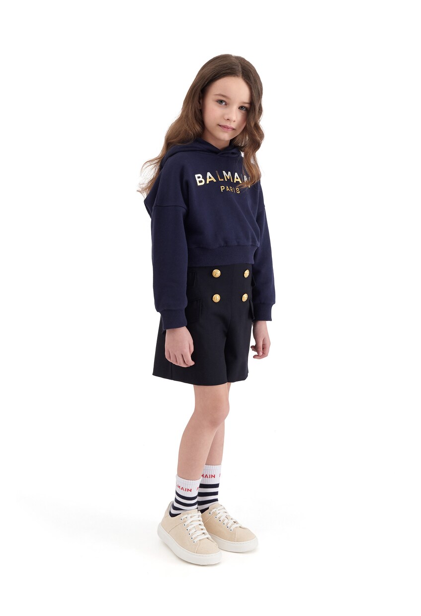 Button-embellished cotton-blend shorts | Balmain Kids