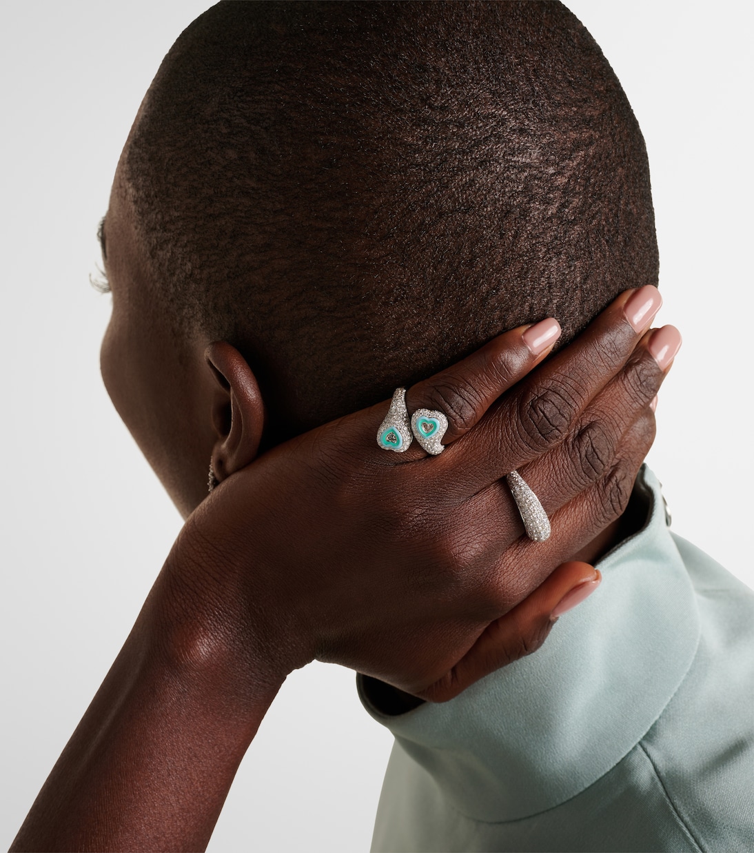 Gemini Heart 18kt white gold pinky ring with diamonds | Kamyen