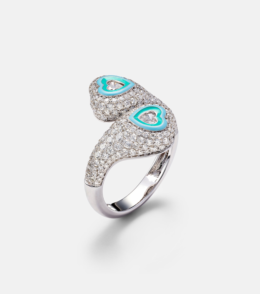 Gemini Heart 18kt white gold pinky ring with diamonds | Kamyen