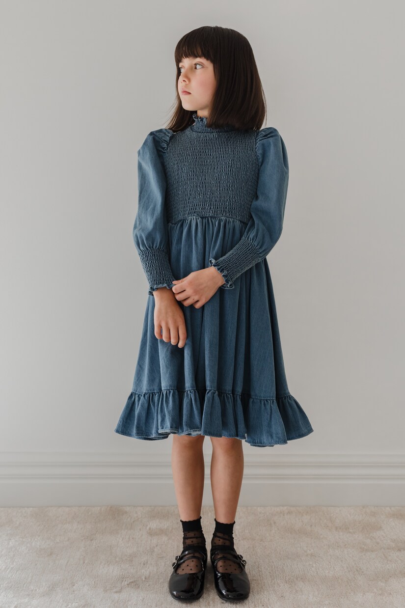 Shirred cotton chambray dress | Petite Amalie  