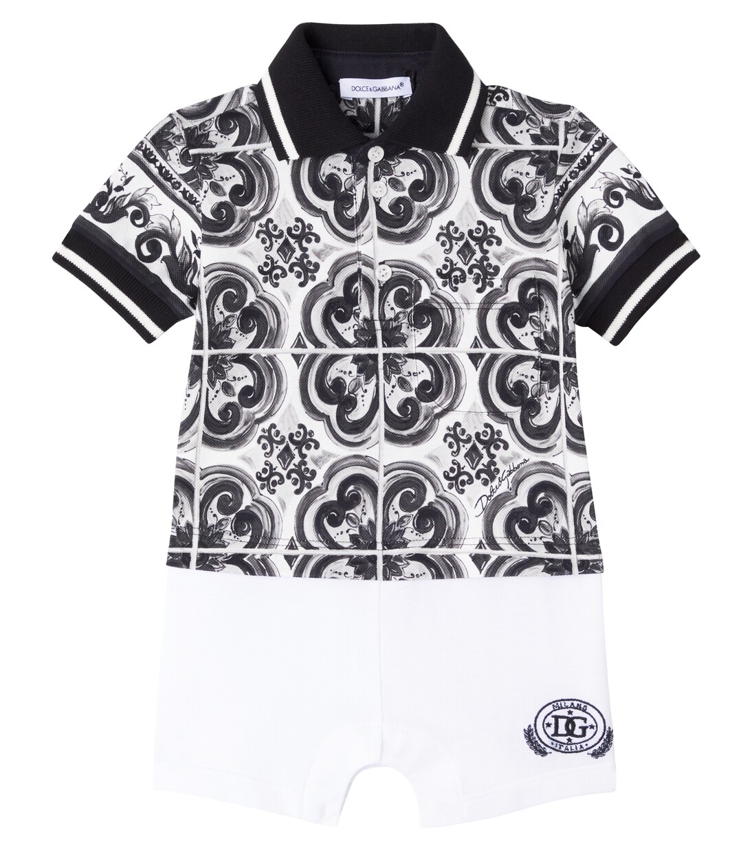 Baby Majolica cotton piqué playsuit | Dolce&Gabbana Kids